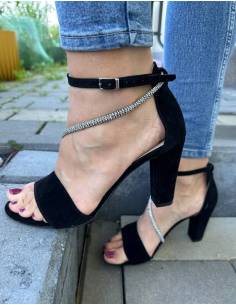 Sandały czarne ozdobne cyrkonie paski skóra nubuk 870 2