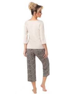 Piżama damska beżowa panterka bluzka i spodnie 3/4 Donna... 2