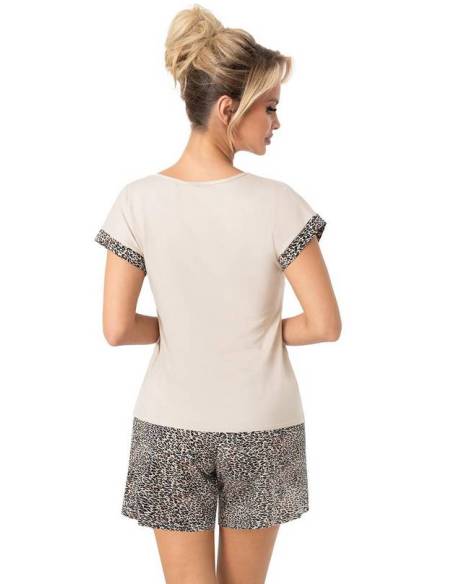 Piżama damska beżowa panterka krótki rękaw i spodenki Donna Omari Short