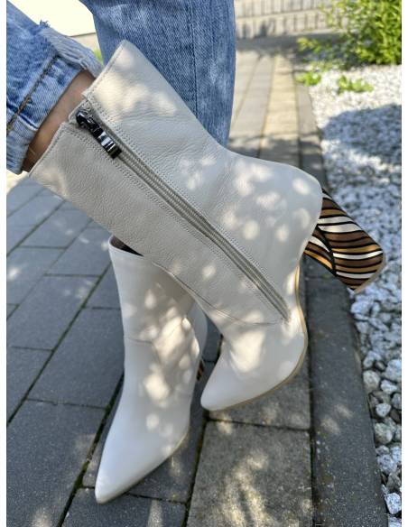 Botki skóra beż krem ecru lico groszek Di Primo 1008