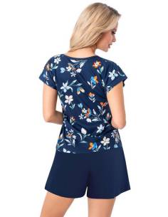 Piżama damska granatowa kwiatki krótki rękaw spodenki... 2