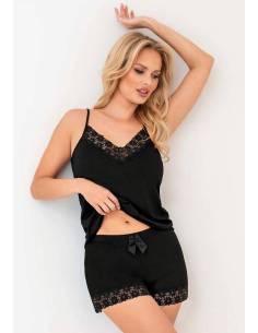 Piżama damska czarna bluzka na ramiączkach z koronką... 2