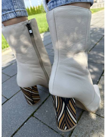 Botki skóra beż krem ecru lico groszek Di Primo 1008