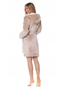 Szlafrok damski przed kolana beżowy z kapturem ciepły... 2