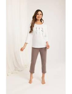 Piżama damska ecru jasna bawełniana rękaw 3/4 spodnie 3/4... 2