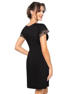 Koszula nocna damska czarna krótki rękaw przed kolano... 2