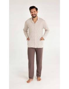 Piżama męska beżowa rozpinana długi rękaw i spodnie... 2