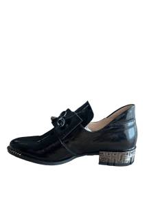 Eleganckie botki damskie czarne lakierowane skórzane... 2