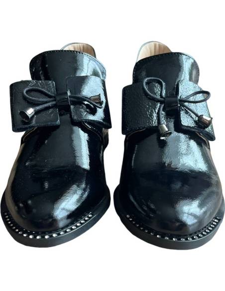 Eleganckie botki damskie czarne lakierowane skórzane Venetti 1399 zdobione