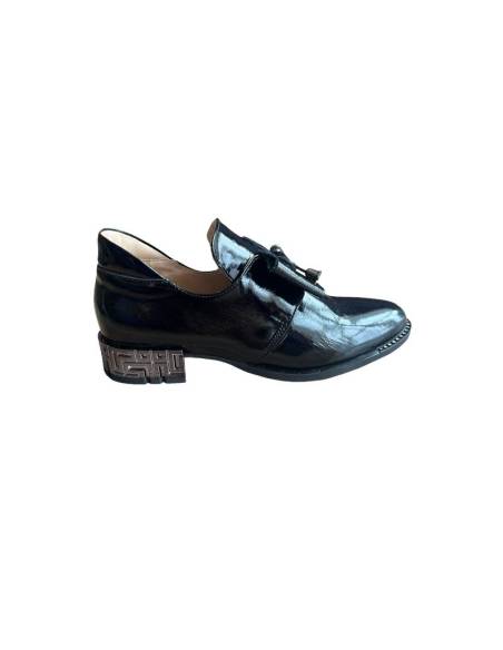 Eleganckie botki damskie czarne lakierowane skórzane Venetti 1399 zdobione