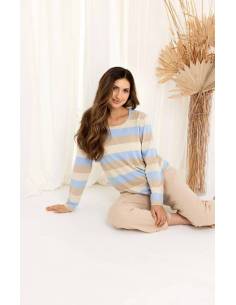 Piżama damska niebieska bawełna rękaw długi spodnie... 2