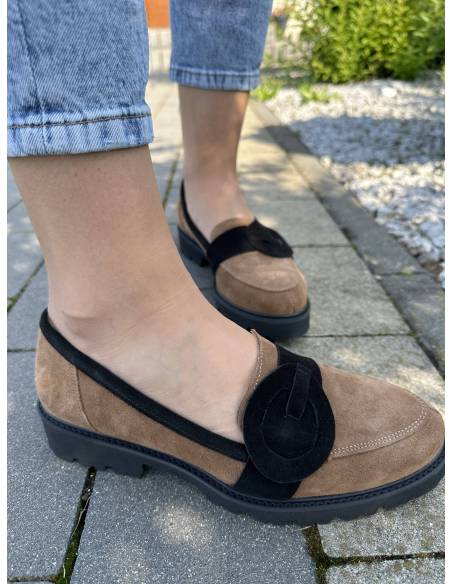 Mokasyny brąz koniak skóra zamsz Di Primo 130/1