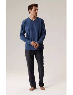 Piżama męska granatowy niebieski długi rękaw spodnie...