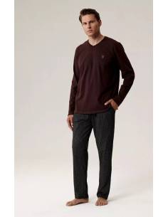 Piżama męska bordowa czarna długi rękaw i spodnie...