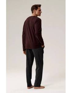 Piżama męska bordowa czarna długi rękaw i spodnie... 2