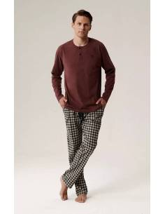 Piżama męska szary bordowy długi rękaw spodnie bawełniana...