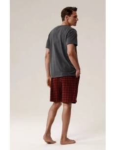 Piżama męska szara czerwona krótki rękaw i spodnie... 2
