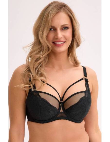 Biustonosz czarny półusztywniany semi soft ozdobne paski Gaia Daisy 1336
