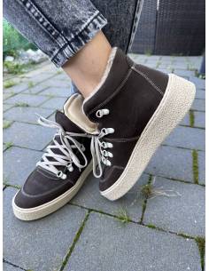 Trzewiki damskie brązowe skóra naturalna zamsz ocieplane... 2