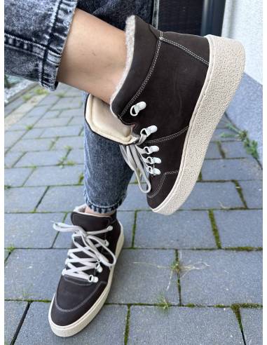 Trzewiki damskie brązowe skóra naturalna zamsz...