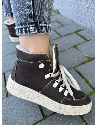 Trzewiki damskie brązowe skóra naturalna zamsz...