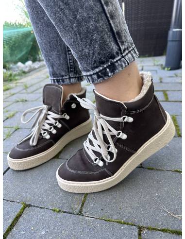 Trzewiki damskie brązowe skóra naturalna zamsz...