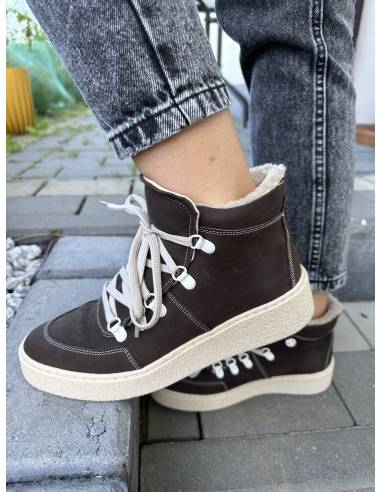 Trzewiki damskie brązowe skóra naturalna zamsz...