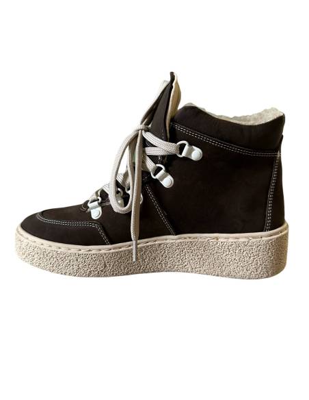 Trzewiki damskie brązowe skóra naturalna zamsz ocieplane wiązane 537S3