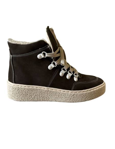 Trzewiki damskie brązowe skóra naturalna zamsz ocieplane wiązane 537S3