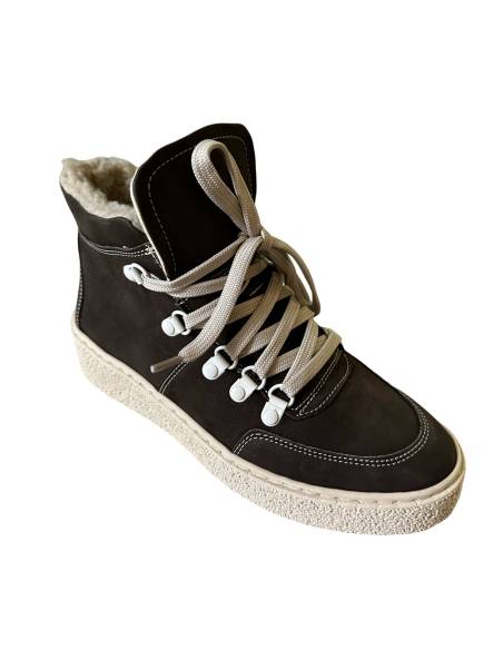 Trzewiki damskie brązowe skóra naturalna zamsz ocieplane wiązane 537S3