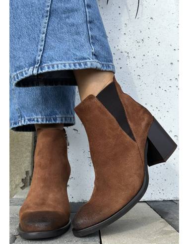 Botki brązowe rude kasztanowe na obcasie skóra...