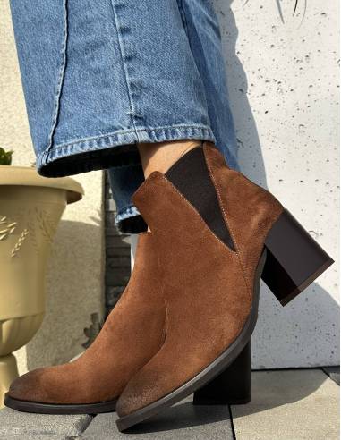 Botki brązowe rude kasztanowe na obcasie skóra...