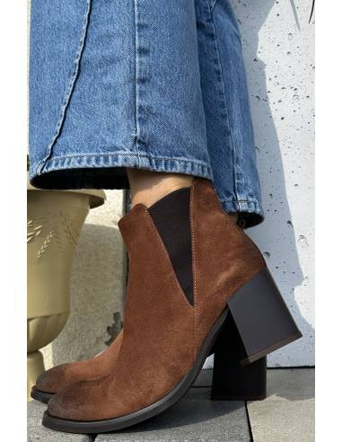 Botki brązowe rude kasztanowe na obcasie skóra...