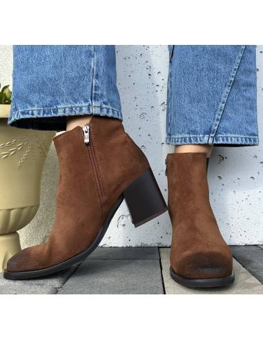 Botki brązowe rude kasztanowe na obcasie skóra...