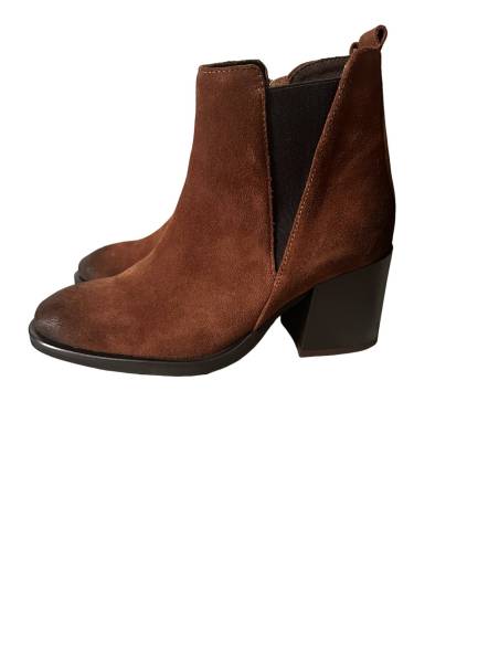 Botki brązowe rude kasztanowe na obcasie skóra naturalna zamsz Lamanti 1135