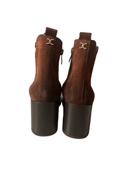 Botki brązowe rude kasztanowe na obcasie skóra naturalna zamsz Lamanti 1135