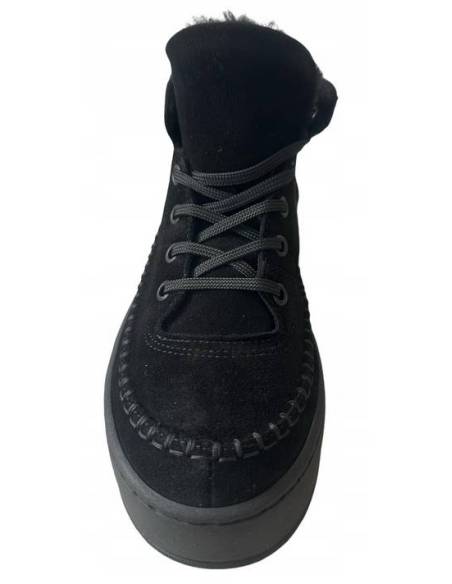 Niskie śniegowce czarne ocieplane skóra sznurowane platforma Kampa Z1054