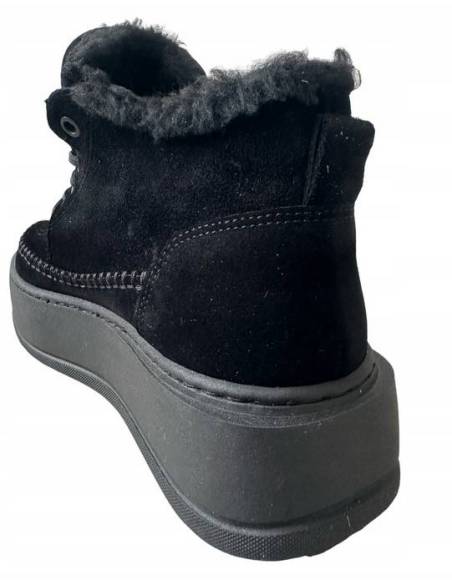 Niskie śniegowce czarne ocieplane skóra sznurowane platforma Kampa Z1054