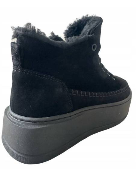 Niskie śniegowce czarne ocieplane skóra sznurowane platforma Kampa Z1054