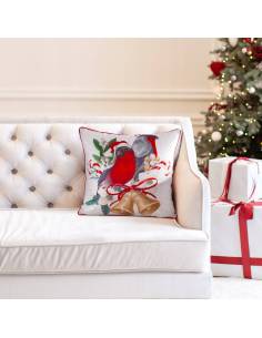 Poszewka świąteczna 45x45 biała czerwona ptaszki dzwonki... 2