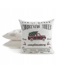 Poszewka świąteczna 45x45 biała czerwona samochód napisy... 2