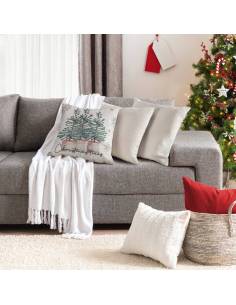 Poszewka świąteczna 45x45 zielona biała choinki napis... 2