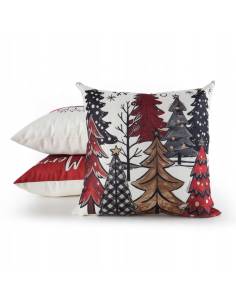 Poszewka świąteczna 45x45 czerwona biała brązowa choinki... 2