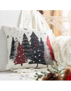 Poszewka świąteczna 45x45 czerwona biała brązowa choinki... 2