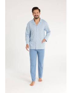 Piżama męska niebieska rozpinana długi rękaw spodnie...