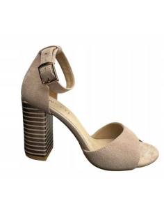 Sandałki beżowe nude skóra zamsz obcas klocek Venetti... 2