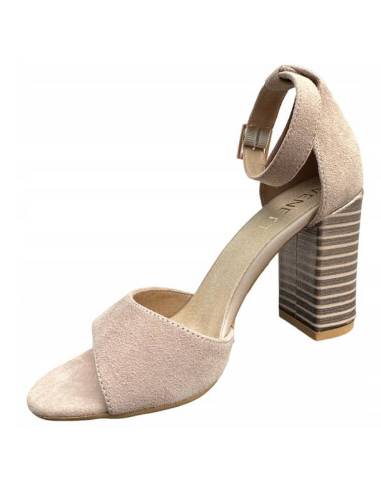 Sandałki beżowe nude skóra zamsz obcas klocek...