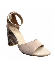 Sandałki beżowe nude skóra zamsz obcas klocek Venetti...