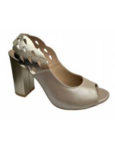 Czółenka beż nude cappucino złoto bez palcy obcas klocek...