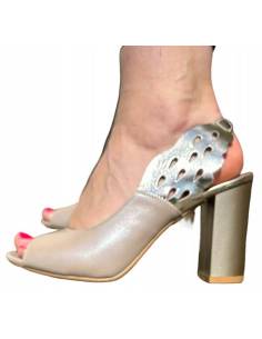 Czółenka beż nude cappucino złoto bez palcy obcas klocek... 2